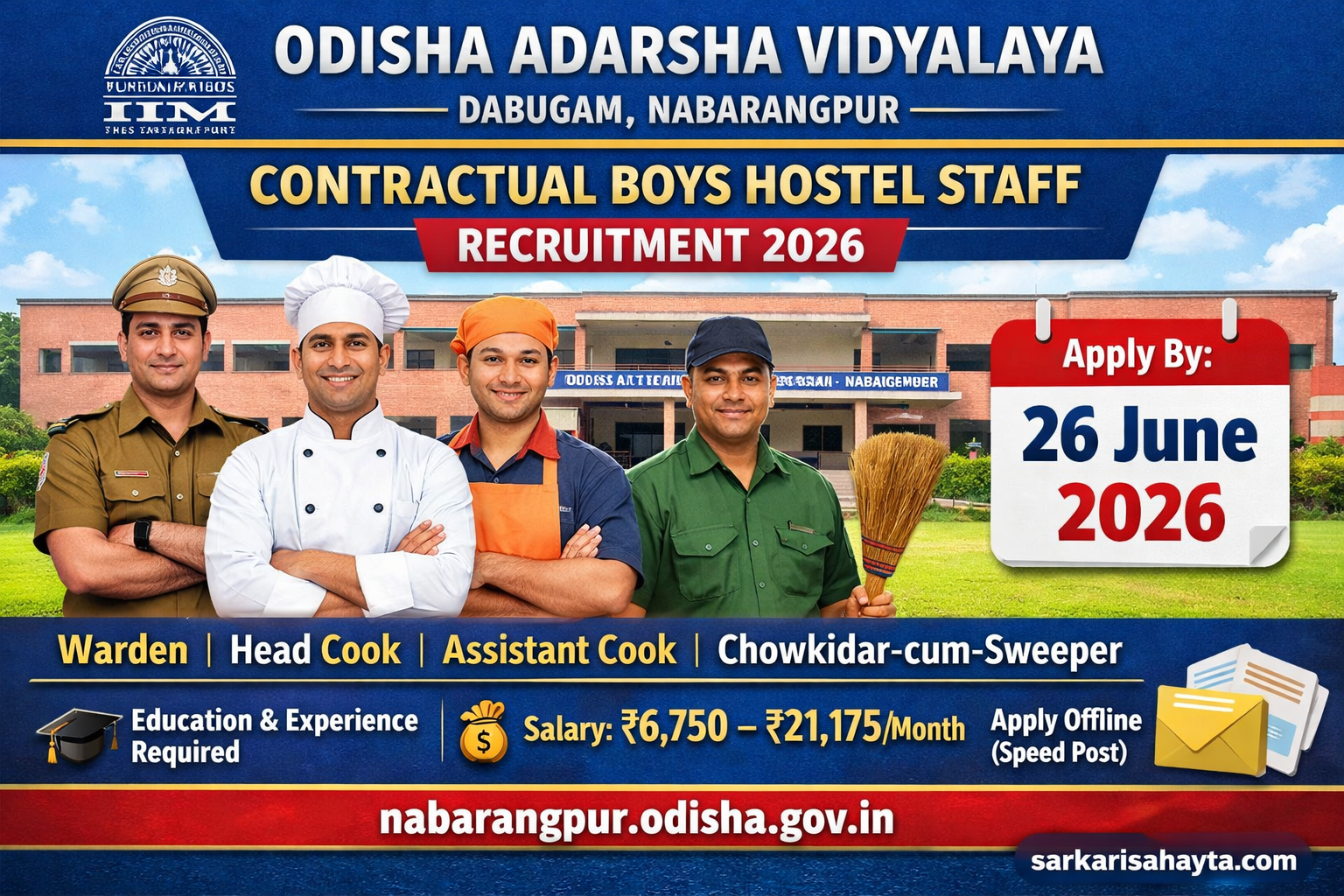 Odisha Adarsha Vidyalaya Recruitment 2026 – Apply for Boys Hostel Staff (Warden, Cook, Chowkidar)